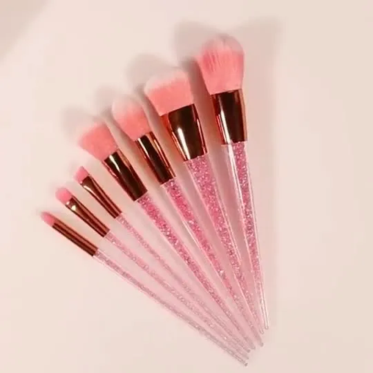 Pennelli per il trucco con marchio privato, brillantini sintetici di alta qualità, set di pennelli per il trucco con logo personalizzato e brillantini in cristallo.