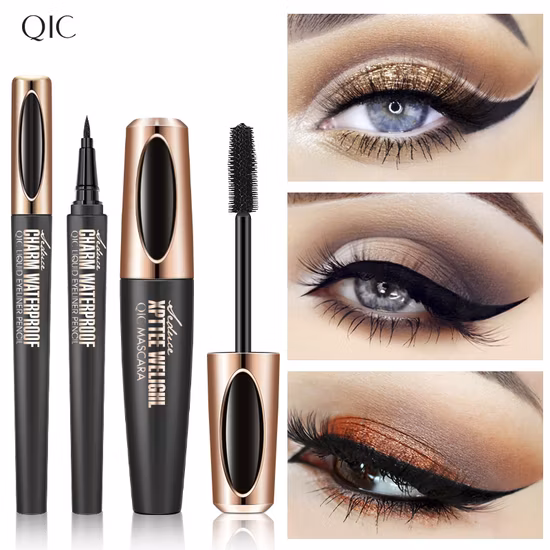 Eyeliner con etichetta privata, pigmento per trucco liquido di alta qualità, mascara e eyeliner personalizzati impermeabili, set 2 in 1