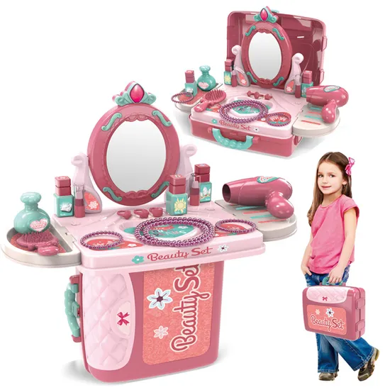 Valigia per trucco 3 in 1 per bambine, giocattolo per il trucco, cosmetici, giocattolo di finzione, divertente kit per il trucco per bambini, set di giocattoli per il trucco di finzione per bambini
