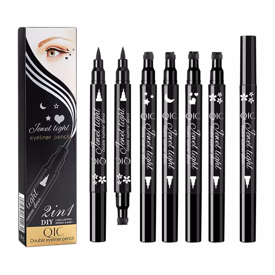 Trucco occhi 2 in 1 Eyeliner Occhi Waterproof 24 ore Lunga tenuta Eyeliner Penna Eyeliner Liquido Timbro