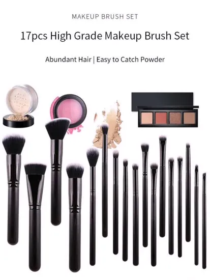 Kit di pennelli per fondotinta, ombretti e cosmetici, strumenti di bellezza, set di pennelli per il trucco di lusso PRO, 17 pezzi, sintetici neri, con logo, più richiesti